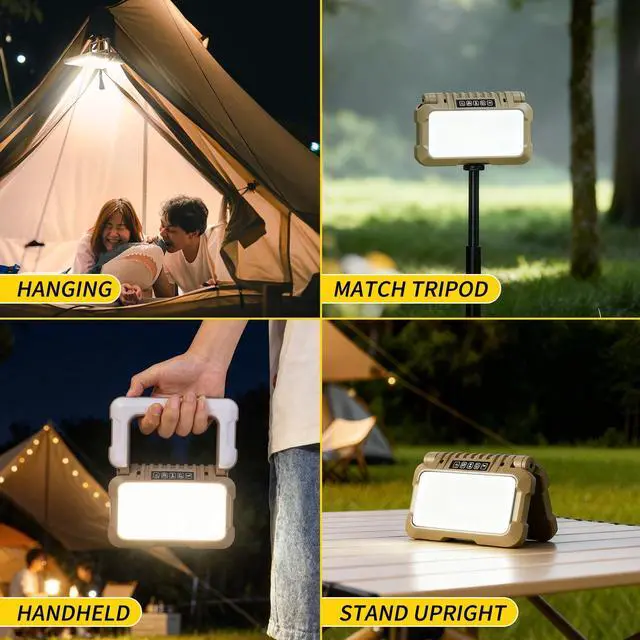 Alt view image 12 of 14 - 1500LM Folding Portable LED Camping Lantern, Rechargeable Camping Light,USB-C Work Light,5 Modes 3 Light Sources,1/4" Screw Adapter Tent Lights,Floodlight for Hiking,Power Outages,Garage,Job Lighting
