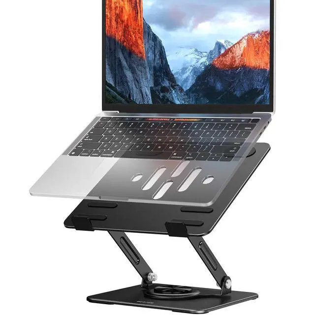 Alt view image 8 of 14 - LS11 Laptop Stand with 360° Rotating Base, Ergonomic Adjustable Notebook Riser, Foldable Computer Holder Compatible with 10-14" Laptops (Black)