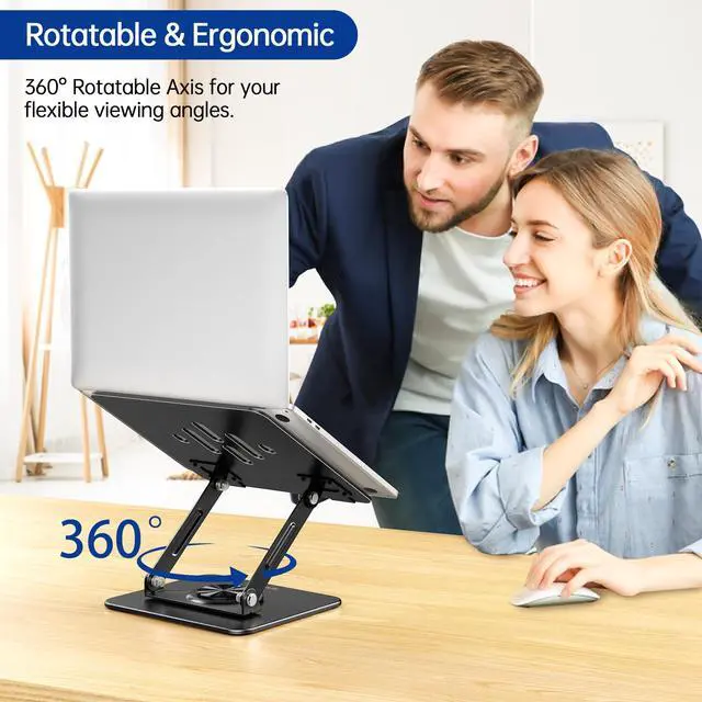 Alt view image 11 of 14 - LS11 Laptop Stand with 360° Rotating Base, Ergonomic Adjustable Notebook Riser, Foldable Computer Holder Compatible with 10-14" Laptops (Black)