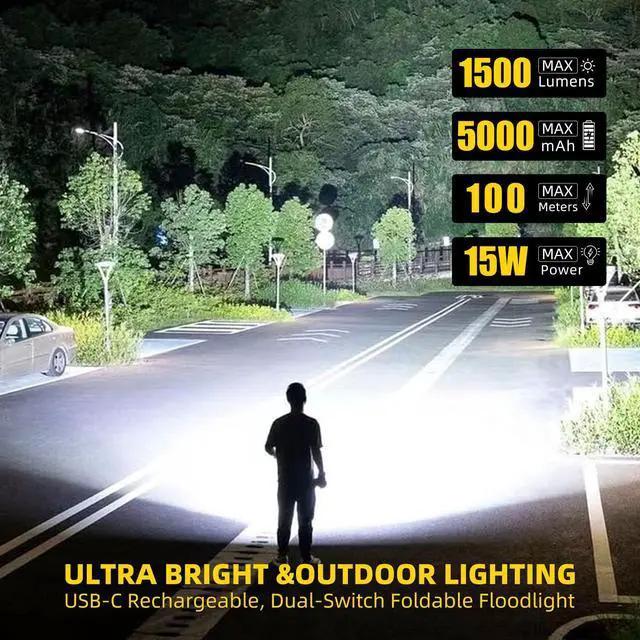 Alt view image 10 of 14 - 1500LM Folding Portable LED Camping Lantern, Rechargeable Camping Light,USB-C Work Light,5 Modes 3 Light Sources,1/4" Screw Adapter Tent Lights,Floodlight for Hiking,Power Outages,Garage,Job Lighting