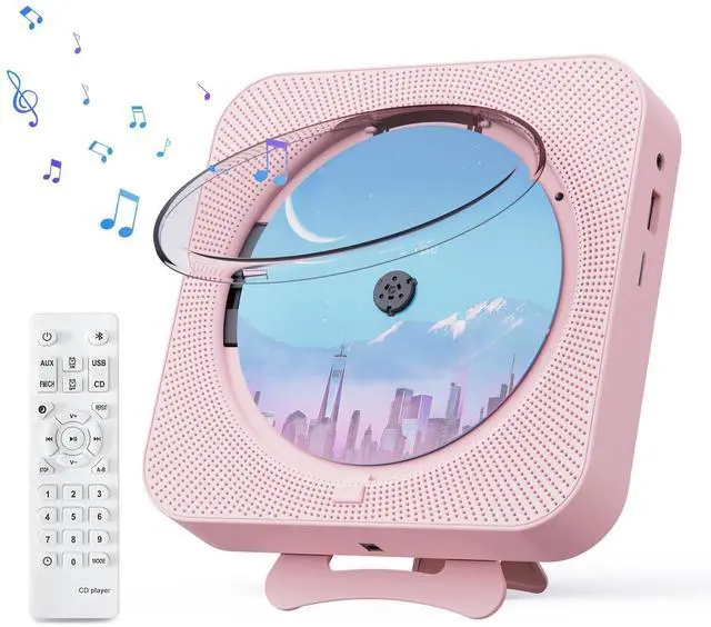 Alt view image 8 of 14 - Portable CD Player with Bluetooth Desktop CD Player for Home CD Music Players with Remote Control,Timer,Built-in Dual Speakers with LED Display Home Audio Boombox FM Radio (Pink)