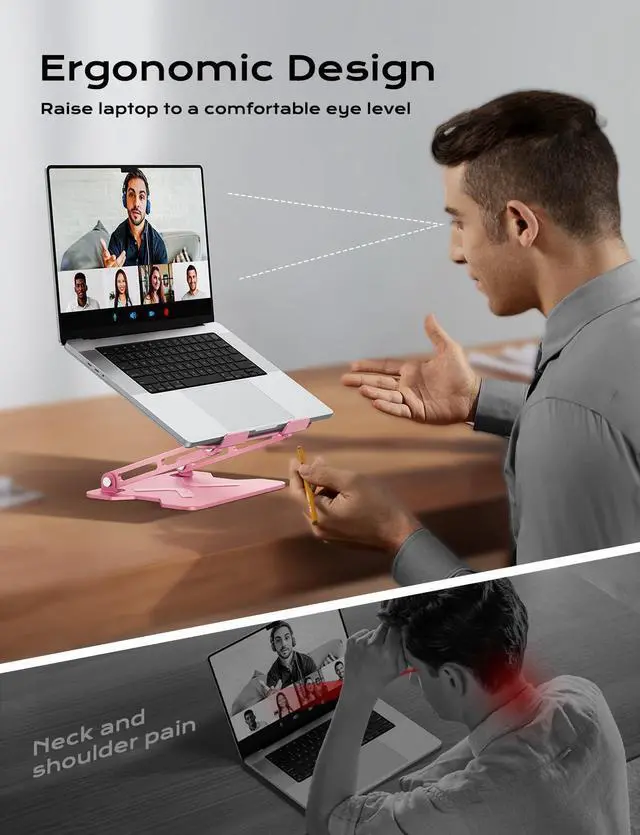 Alt view image 9 of 14 - Adjustable Laptop Stand for Desk, Metal Foldable Laptop Riser, Portable Laptop Holder Mount, Ventilated Cooling Computer Notebook Stand for MacBook Air Pro, All 10-16'' Notebooks Laptops, Pink