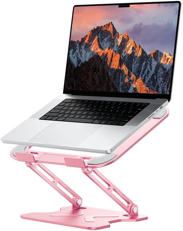 Alt view image 8 of 14 - Adjustable Laptop Stand for Desk, Metal Foldable Laptop Riser, Portable Laptop Holder Mount, Ventilated Cooling Computer Notebook Stand for MacBook Air Pro, All 10-16'' Notebooks Laptops, Pink