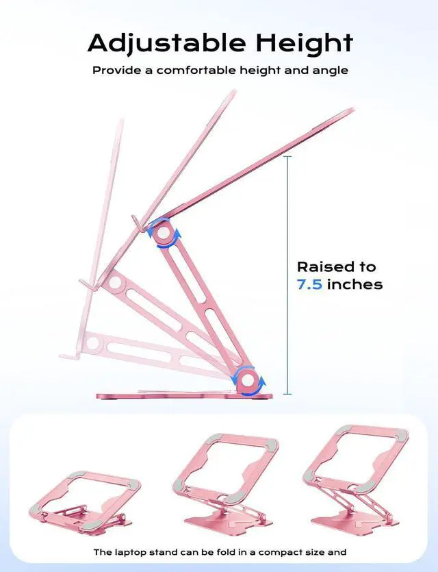 Alt view image 10 of 14 - Adjustable Laptop Stand for Desk, Metal Foldable Laptop Riser, Portable Laptop Holder Mount, Ventilated Cooling Computer Notebook Stand for MacBook Air Pro, All 10-16'' Notebooks Laptops, Pink