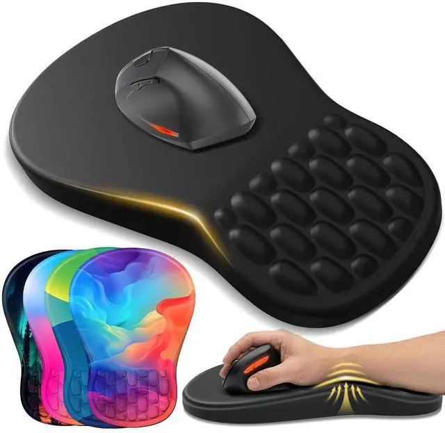 Alt view image 8 of 14 - Ergonomic Mouse Pad with Wrist Support - Gel Memory Foam Mouse Mat for Computer Keyboard & Laptop - Non-Slip Base, Pain Relief for Home Office & Gaming - Black