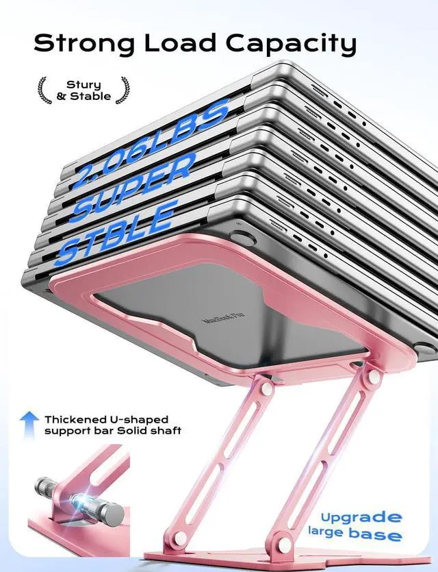 Alt view image 11 of 14 - Adjustable Laptop Stand for Desk, Metal Foldable Laptop Riser, Portable Laptop Holder Mount, Ventilated Cooling Computer Notebook Stand for MacBook Air Pro, All 10-16'' Notebooks Laptops, Pink