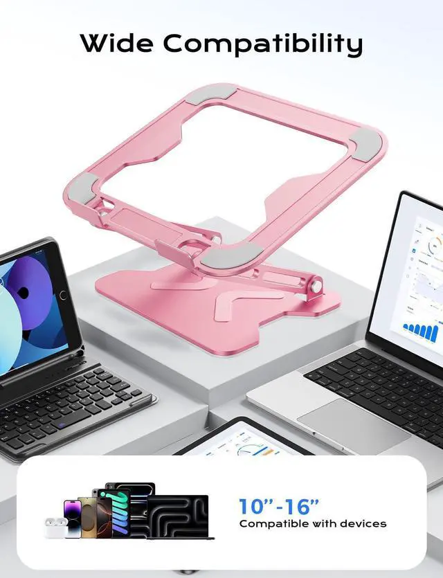 Alt view image 12 of 14 - Adjustable Laptop Stand for Desk, Metal Foldable Laptop Riser, Portable Laptop Holder Mount, Ventilated Cooling Computer Notebook Stand for MacBook Air Pro, All 10-16'' Notebooks Laptops, Pink