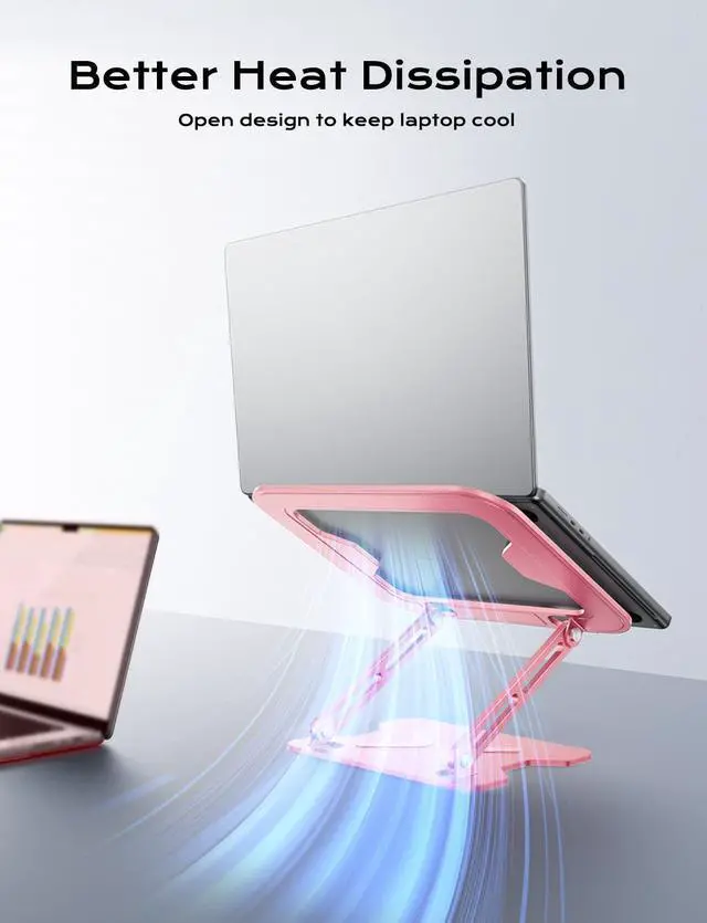 Alt view image 13 of 14 - Adjustable Laptop Stand for Desk, Metal Foldable Laptop Riser, Portable Laptop Holder Mount, Ventilated Cooling Computer Notebook Stand for MacBook Air Pro, All 10-16'' Notebooks Laptops, Pink