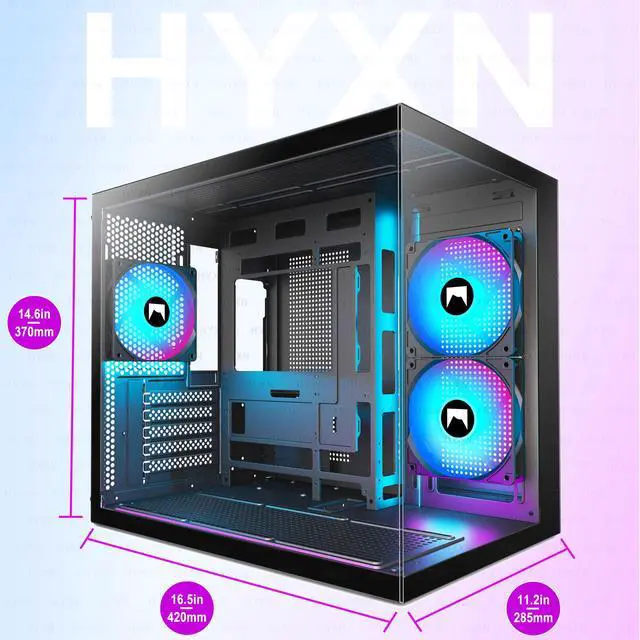 Alt view image 11 of 14 - H3 HYXN ATX PC Case - Pre-Installed with 3 ARGB Fans - Compact Dual Cavity Mid-Tower PC Gaming Case - with Type-C 3.2-360mm Radiator Support, Black