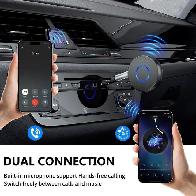 Alt view image 10 of 14 - Bluetooth Aux Adapter for Car, Wireless Audio Receiver, Portable Hands-Free Kit with RCA AUX 3.5mm for Home/Car Stereo Music Streaming Sound System
