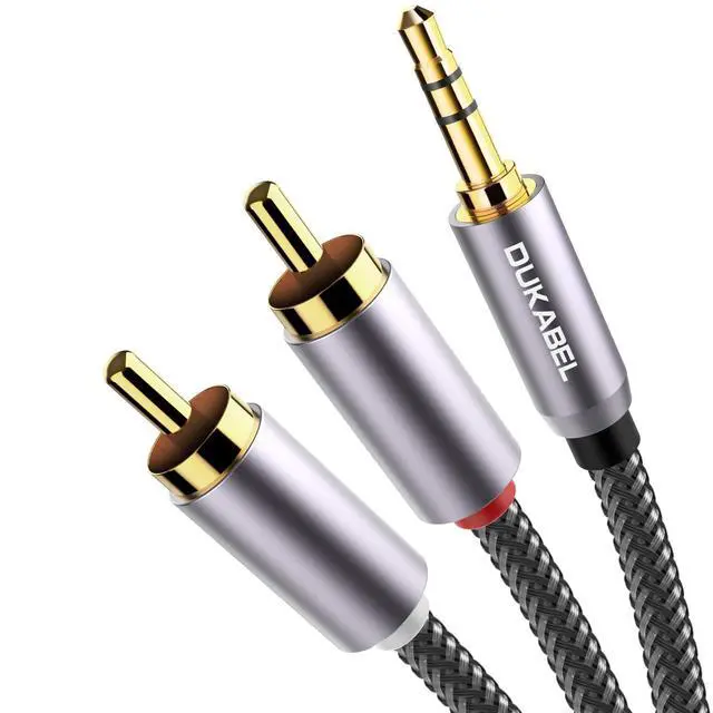 Alt view image 8 of 12 - Top Series Long RCA Cables (8 Feet / 2.4 Meters), 2-Male RCA to 3.5mm AUX Audio Cable with Crystal-Nylon Braided/ 24K Gold Plated/ 99.99% 4N OFC Conductor