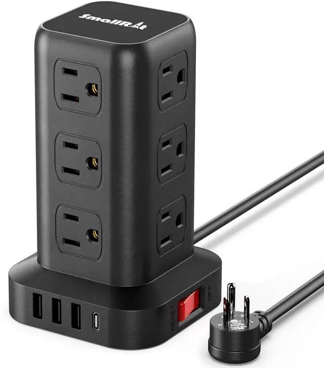Alt view image 8 of 14 - Extension Cord with Multiple Outlets, Surge Protector Power Strip Tower, Outlet Extender with 12 AC Outlets 4 USB, 6.5FT Extension Cord for Home Dorm Room, Office Supplies,Overload Protection