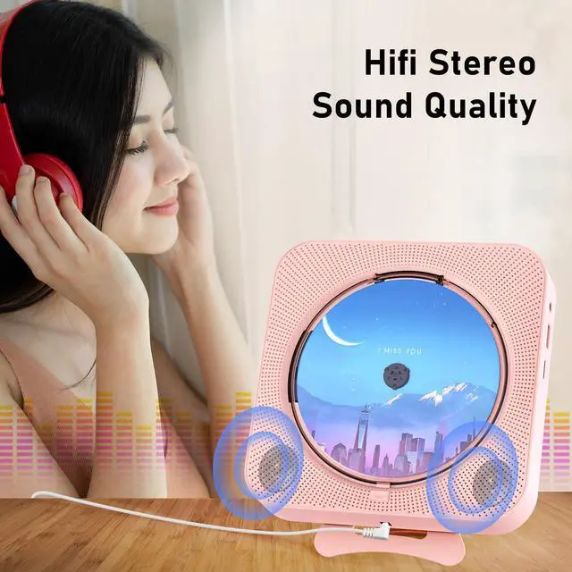 Alt view image 13 of 14 - Portable CD Player with Bluetooth Desktop CD Player for Home CD Music Players with Remote Control,Timer,Built-in Dual Speakers with LED Display Home Audio Boombox FM Radio (Pink)