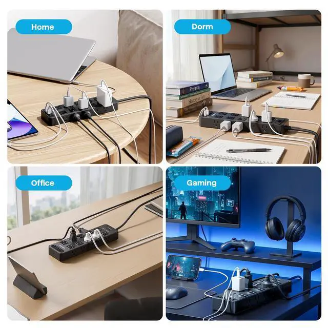 Alt view image 14 of 14 - 20 Outlet Power Strip with USB C,6Ft Extension Cord with Multiple Outlets, 2700 Joules Surge Protector,1875W/15A, ETL Listed for Home Office Dorm Gaming