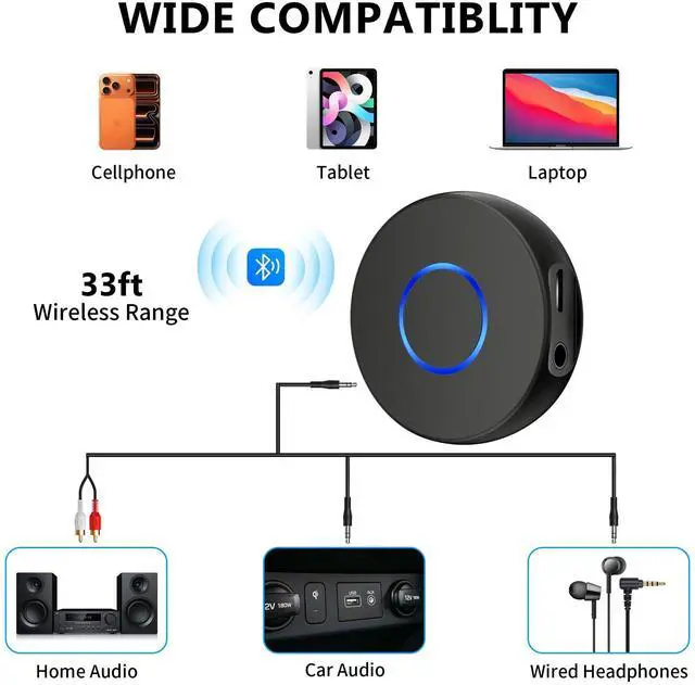 Alt view image 11 of 14 - Bluetooth Aux Adapter for Car, Wireless Audio Receiver, Portable Hands-Free Kit with RCA AUX 3.5mm for Home/Car Stereo Music Streaming Sound System