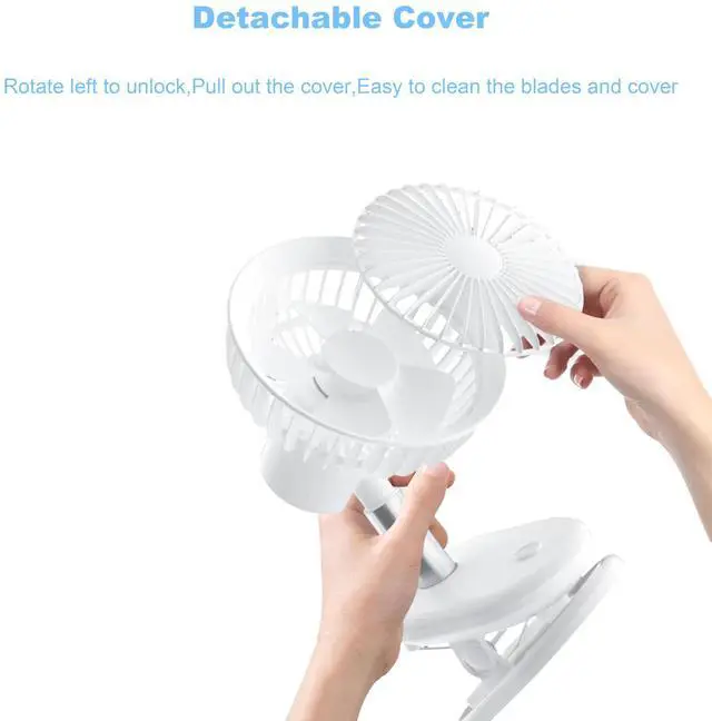 Alt view image 8 of 12 - Clip On Usb Fan Oscillating For Bed,5000mAh Battery Operated Fan For Desk,Mini Rechargeable Small Fans Portable for Office Stroller Bedroom and Camping(white)