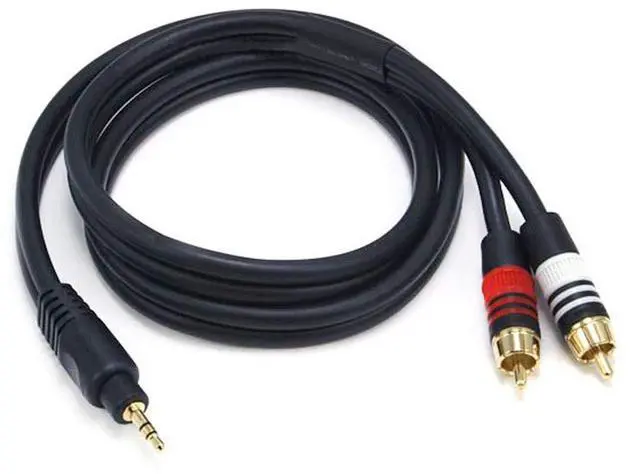 Alt view image 4 of 6 - Audio Cable - Premium Stereo Male to 2 RCA Male, Gold Plated, 22AWG, 3 Feet, Black