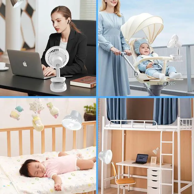 Alt view image 9 of 12 - Clip On Usb Fan Oscillating For Bed,5000mAh Battery Operated Fan For Desk,Mini Rechargeable Small Fans Portable for Office Stroller Bedroom and Camping(white)