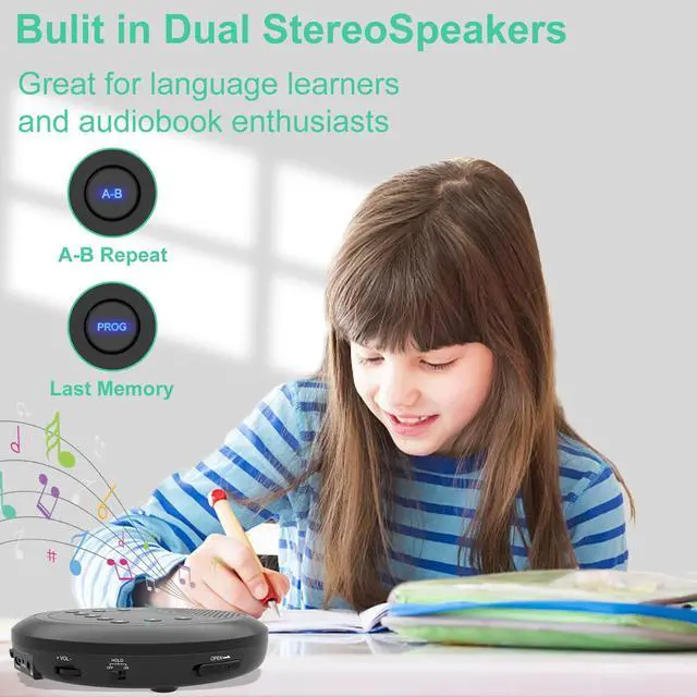 Alt view image 10 of 14 - Rechargeable Portable CD Player with Built-in Speakers, CD Player for Car and Personal Use, Anti-Skip Player with Headphones