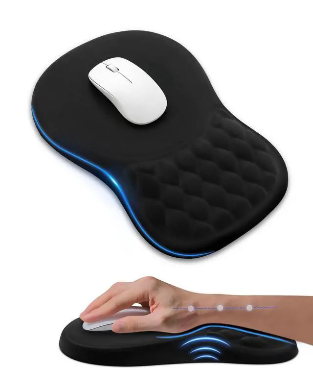 Alt view image 8 of 14 - Ergonomic Mouse Pad with Wrist Rest, Slope Design Memory Foam Support, Smooth Lycra Surface, Non-Slip PU Base, Comfortable Mouse Mat for Office, Home, Computer Desk (Black)