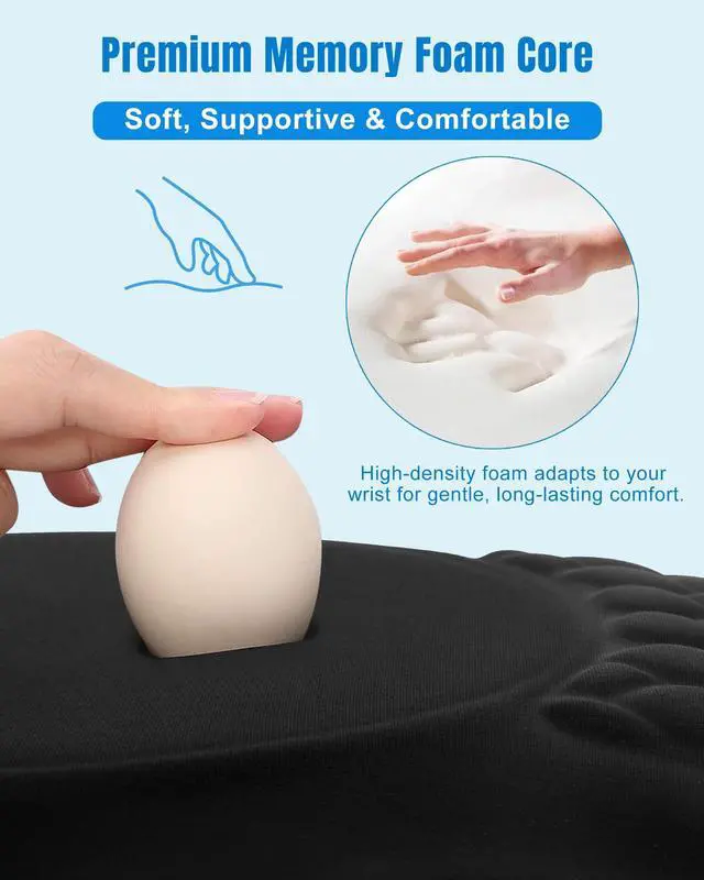 Alt view image 10 of 14 - Ergonomic Mouse Pad with Wrist Rest, Slope Design Memory Foam Support, Smooth Lycra Surface, Non-Slip PU Base, Comfortable Mouse Mat for Office, Home, Computer Desk (Black)