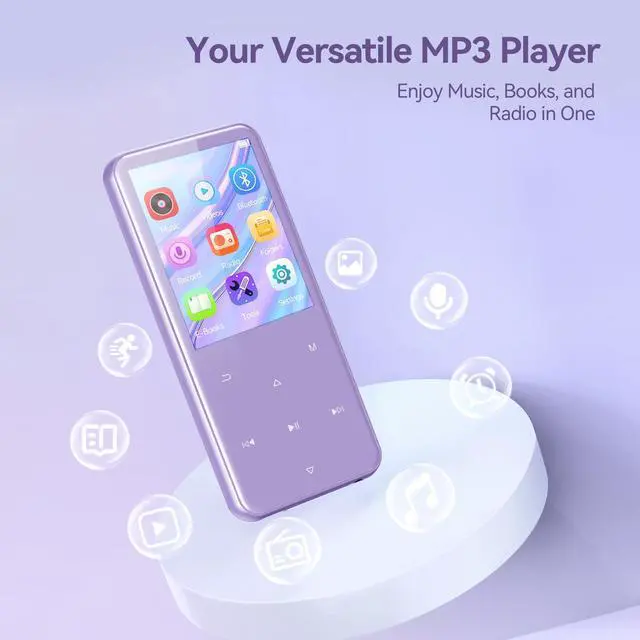 Alt view image 9 of 14 - 64GB MP3 Player with Bluetooth, M3 2.4 inch Music Player with Speaker and FM Radio, Touch Buttons, Supports Up to 128GB(Purple)
