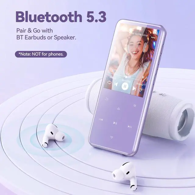 Alt view image 10 of 14 - 64GB MP3 Player with Bluetooth, M3 2.4 inch Music Player with Speaker and FM Radio, Touch Buttons, Supports Up to 128GB(Purple)