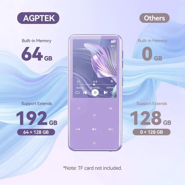 Alt view image 13 of 14 - 64GB MP3 Player with Bluetooth, M3 2.4 inch Music Player with Speaker and FM Radio, Touch Buttons, Supports Up to 128GB(Purple)