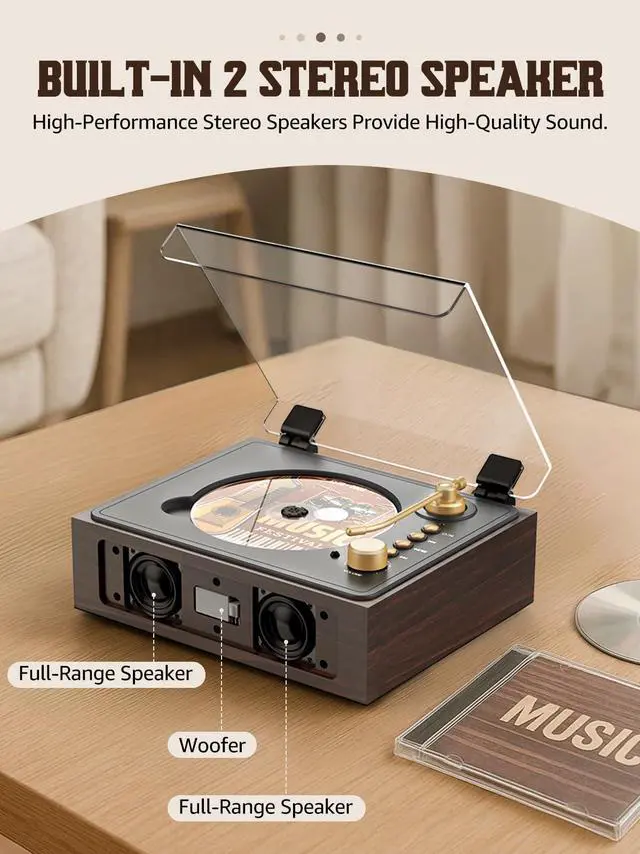 Alt view image 9 of 14 - CD Player with Built-in Speakers Bluetooth Retro Portable CD Players for Home Music Player with Remote Control Headphone Jack Walnut Brown