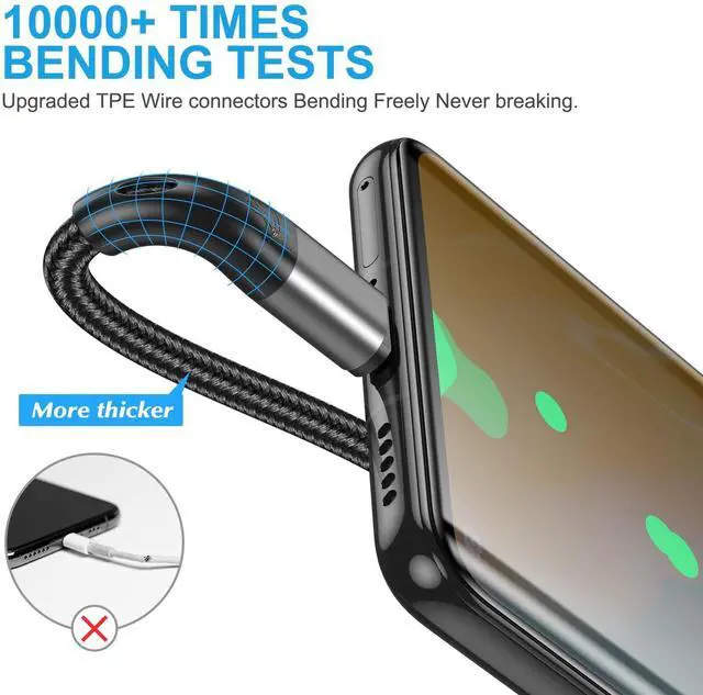 Alt view image 9 of 14 - USB to USB C Cable,3Pack 10ft Premium Nylon Braided Fast Charging,3A Rapid Charger Cord,Long Type C to A Cable Compatible with Samsung Galaxy S22 S21 S20 S10 S9 S8 Plus,Note 20 10 9 8,LG V50 V40