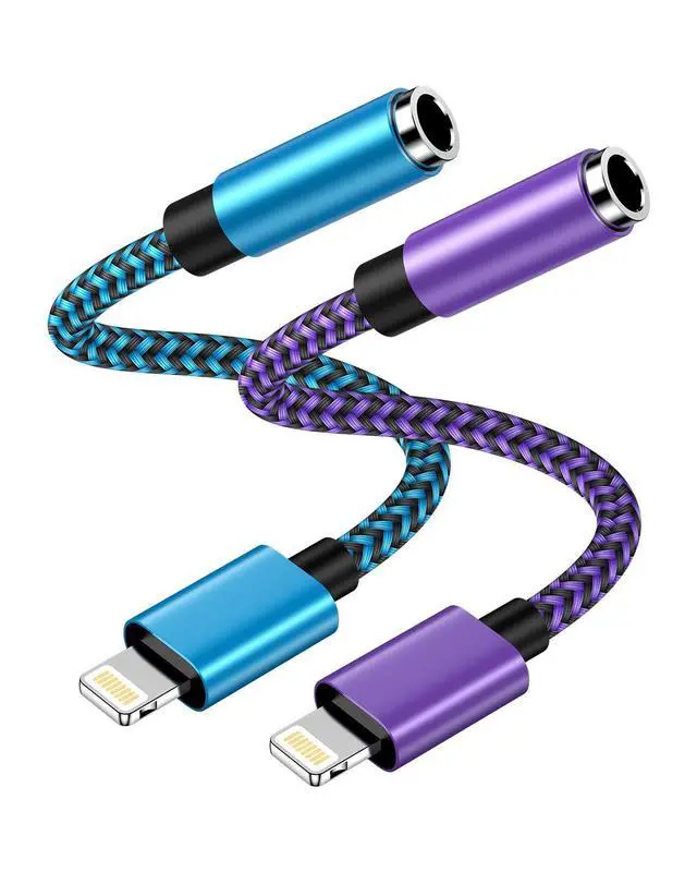 Alt view image 8 of 14 - iPhone Headphone Adapter, 2Pack Apple Dongle Lightning to 3.5mm Jack Converter Braided Audio Aux Cord Earbuds Splitter Adaptor Compatible with iPhone 14 13 12 11 Pro Max X XR XS SE 8 7 Plus iPad iPod