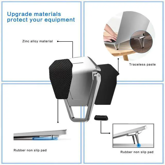 Alt view image 10 of 14 - Laptop Stand Portable,Zinc Alloy Laptop Mini Stand,Laptop Riser Invisible,Ergonomic Laptop Stand Cooling Suitable for 12-20 Inches Laptop.Silver-2pieces