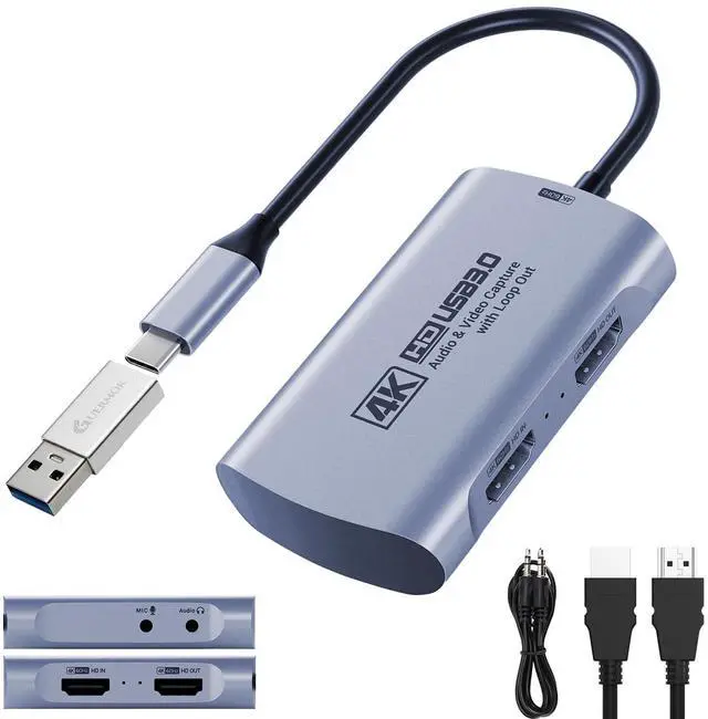 Alt view image 8 of 14 - 4K@60FPS Capture Card for Streaming, 2K@144FPS USB 3.0 HDMI to USBC Camera Video Capture, 4K60 Passthrough, 3.5mm Audio in & Mic Out, Works with Switch 2/1, PS5/4, Xbox, Pad, Mac, PC