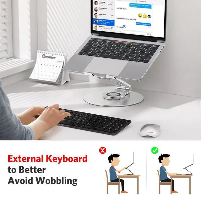 Alt view image 9 of 14 - Adjustable Laptop Stand with 360 Rotating Base, Ergonomic Laptop Riser for Collaborative Work, Dual Rotary Shaft Fully Foldable for Easy Storage, Fits All Laptops up to 16 inches, Silver