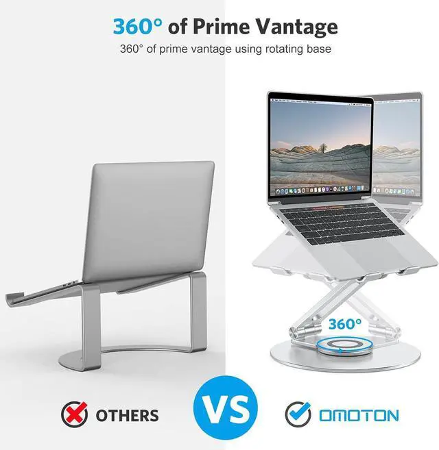 Alt view image 10 of 14 - Adjustable Laptop Stand with 360 Rotating Base, Ergonomic Laptop Riser for Collaborative Work, Dual Rotary Shaft Fully Foldable for Easy Storage, Fits All Laptops up to 16 inches, Silver