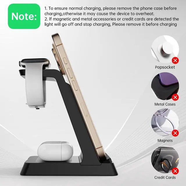Alt view image 12 of 14 - 2026 3 in 1 Charging Station Fast Charging for iPhone,Wireless Charger for iPhone 17 16e 16 15 14 13 12 11 X Pro Max & Apple Watch - Wireless Charging Station for AirPods 4 3 2 Pro