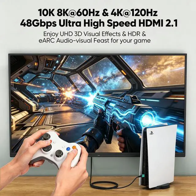 Alt view image 10 of 14 - 10K 8K HDMI Cable 5-Pack 6.6FT, HDMI 2.1 Cable Bulk Ultra High Speed 48Gbps 8K@60Hz, 4K@120Hz Braided HDMI Cord eARC, HDR10, HDCP2.2&2.3 for PS5/PS4, Roku TV, Monitor, HDTV, Blu-ray, Laptop