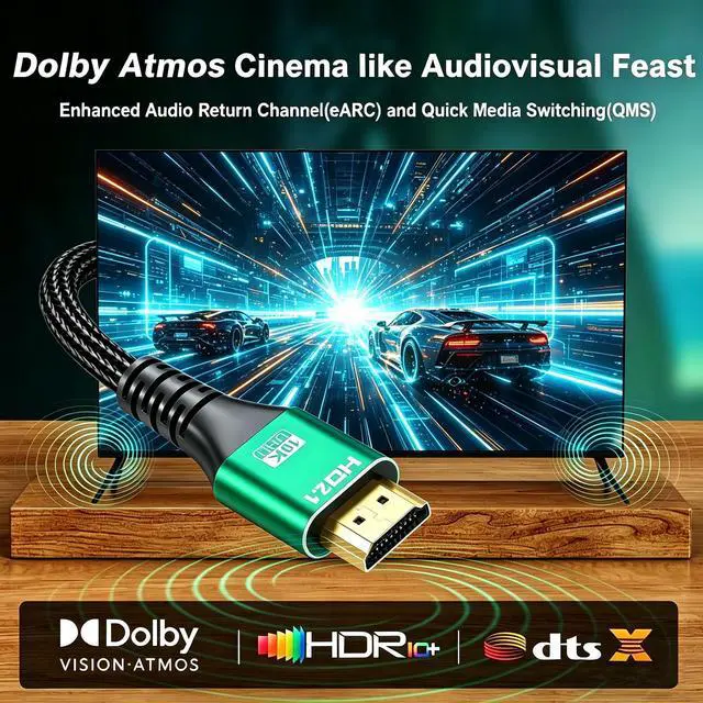 Alt view image 9 of 14 - 10K 8K HDMI Cable 5-Pack 6.6FT, HDMI 2.1 Cable Bulk Ultra High Speed 48Gbps 8K@60Hz, 4K@120Hz Braided HDMI Cord eARC, HDR10, HDCP2.2&2.3 for PS5/PS4, Roku TV, Monitor, HDTV, Blu-ray, Laptop