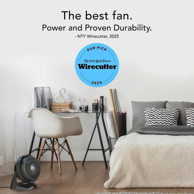 Alt view image 8 of 12 - 630 Mid-Size Whole Room Air Circulator, 3-Speed, Floor Fan for Bedroom, Office, Home, Adjustable Tilt Head, 9 in, Quiet Cooling, Large Electric Fan, Black