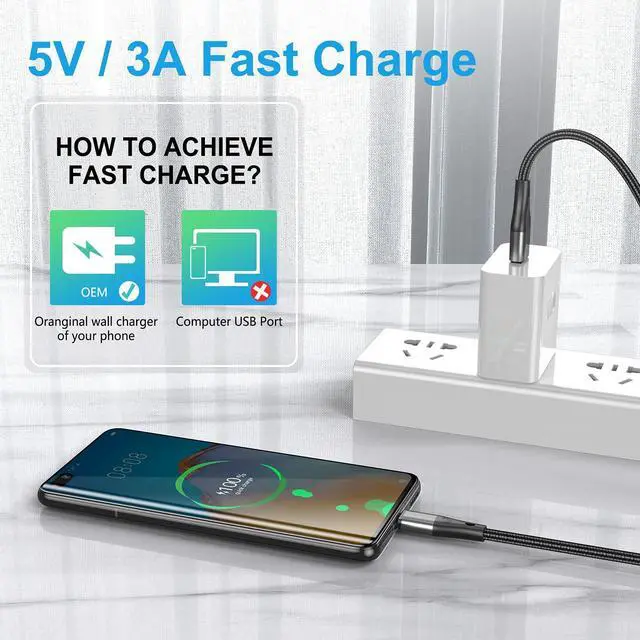 Alt view image 11 of 14 - USB to USB C Cable,3Pack 10ft Premium Nylon Braided Fast Charging,3A Rapid Charger Cord,Long Type C to A Cable Compatible with Samsung Galaxy S22 S21 S20 S10 S9 S8 Plus,Note 20 10 9 8,LG V50 V40