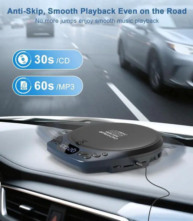 Alt view image 13 of 14 - Portable CD Player with Headphones, Rechargeable Discman CD Player for Car & Home, Small CD Players Portable with 60s Anti-Skip, Supports CD/MP3/WMA/TF Card/AUX, Backlit/Lock/Programmable/Timer