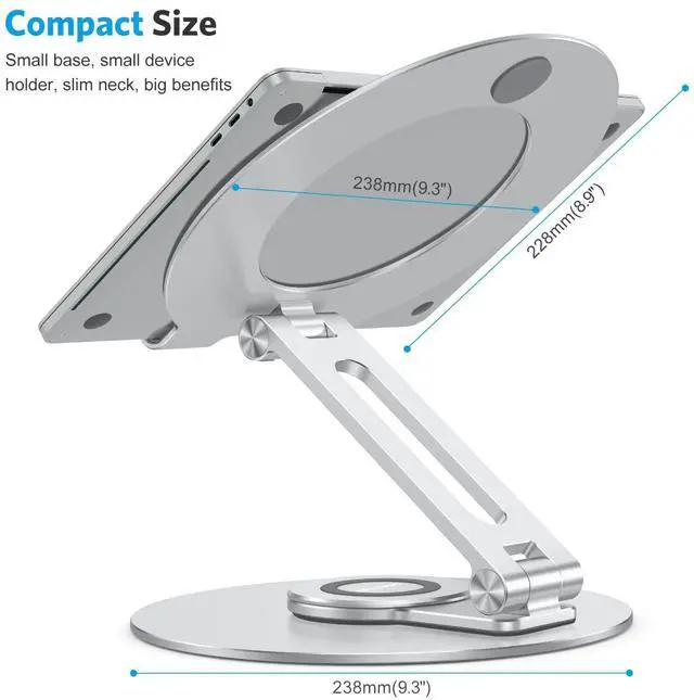 Alt view image 13 of 14 - Adjustable Laptop Stand with 360 Rotating Base, Ergonomic Laptop Riser for Collaborative Work, Dual Rotary Shaft Fully Foldable for Easy Storage, Fits All Laptops up to 16 inches, Silver