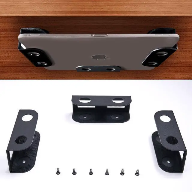 Alt view image 8 of 14 - Under Desk Laptop Storage Mount, Metal Under Desk Device Holder, for Devices Up to 1.37" Thick, MacBook, Mini, Keyboard, Router, with Anti-Scratch Silicone (Black)