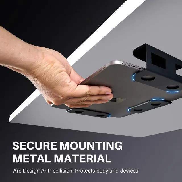 Alt view image 9 of 14 - Under Desk Laptop Storage Mount, Metal Under Desk Device Holder, for Devices Up to 1.37" Thick, MacBook, Mini, Keyboard, Router, with Anti-Scratch Silicone (Black)
