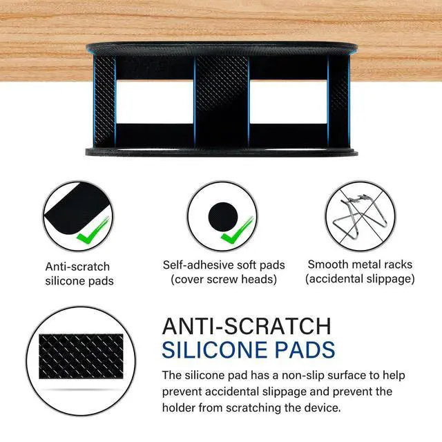 Alt view image 10 of 14 - Under Desk Laptop Storage Mount, Metal Under Desk Device Holder, for Devices Up to 1.37" Thick, MacBook, Mini, Keyboard, Router, with Anti-Scratch Silicone (Black)