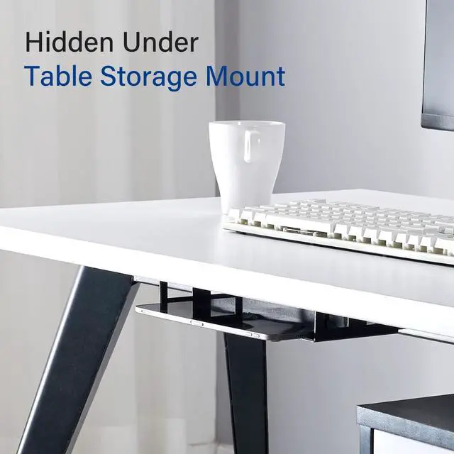 Alt view image 11 of 14 - Under Desk Laptop Storage Mount, Metal Under Desk Device Holder, for Devices Up to 1.37" Thick, MacBook, Mini, Keyboard, Router, with Anti-Scratch Silicone (Black)