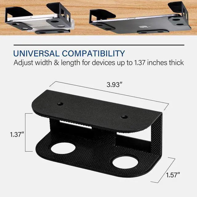 Alt view image 12 of 14 - Under Desk Laptop Storage Mount, Metal Under Desk Device Holder, for Devices Up to 1.37" Thick, MacBook, Mini, Keyboard, Router, with Anti-Scratch Silicone (Black)