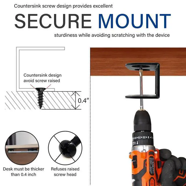 Alt view image 13 of 14 - Under Desk Laptop Storage Mount, Metal Under Desk Device Holder, for Devices Up to 1.37" Thick, MacBook, Mini, Keyboard, Router, with Anti-Scratch Silicone (Black)