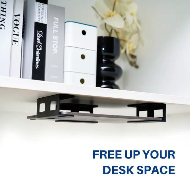 Alt view image 14 of 14 - Under Desk Laptop Storage Mount, Metal Under Desk Device Holder, for Devices Up to 1.37" Thick, MacBook, Mini, Keyboard, Router, with Anti-Scratch Silicone (Black)