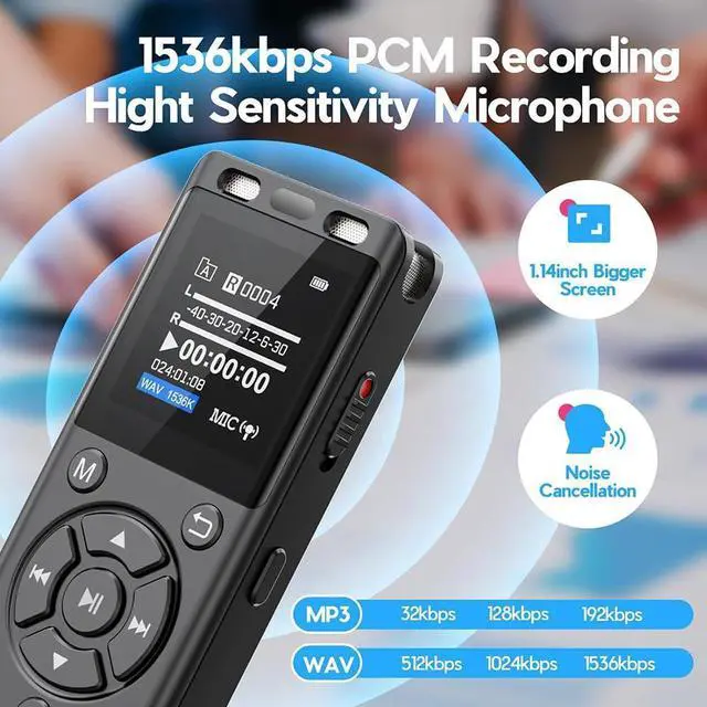 Alt view image 11 of 14 - 64GB Digital Voice Recorder with Playback,Audio Recording Device for Lectures Meeting/Classes/Interviews,Tape Recorder with Voice Activated,Password,Noise Reduction,A-B Repeat,MP3 Player Etc